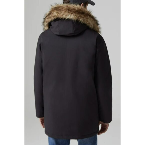 Piombo $259 Mens Black Parka Coat Faux Fur Hood Outerwear Medium NWT - Picture 2 of 8